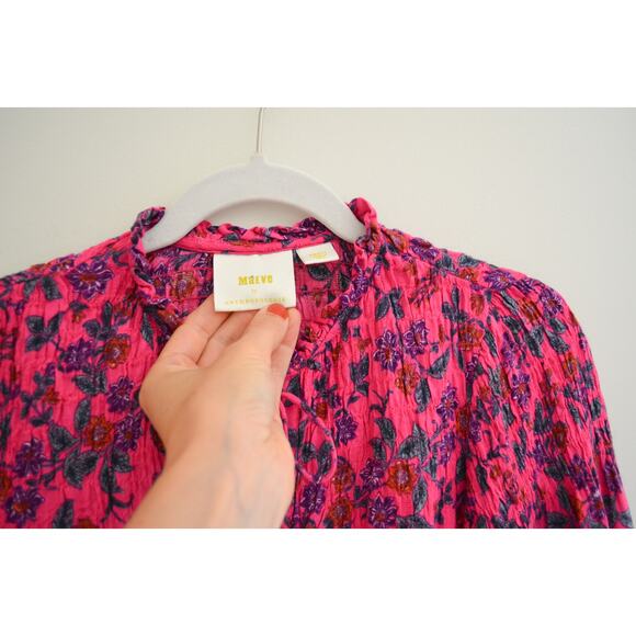 Maeve Anthropologie Pink Boho Floral Tunic Blouse Size Small - Picture 3 of 5